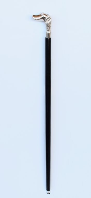 BLACK WOODEN WALKING STICK SILVER DOG HANDLE  96CM